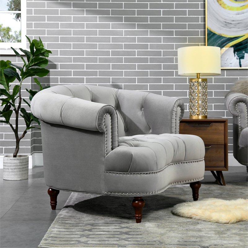 Grey tufted accent outlet chair