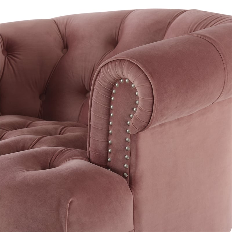 La Rosa Victorian Tufted Accent Chair Ash Rose Velvet Pink