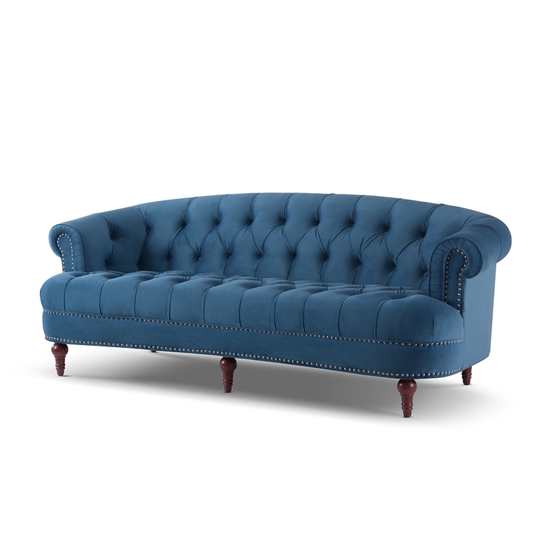 La Rosa 84 Chesterfield Tufted Sofa Satin Teal Cymax Business