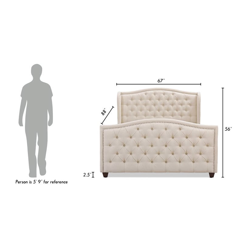 Marcella Tufted Wingback Queen Bed Sky Neutral