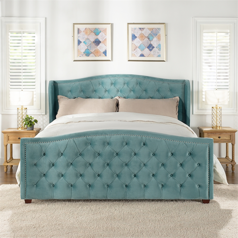 Marcella Tufted Wingback King Bed, Tufted Upholstered Wingback King Size Bed