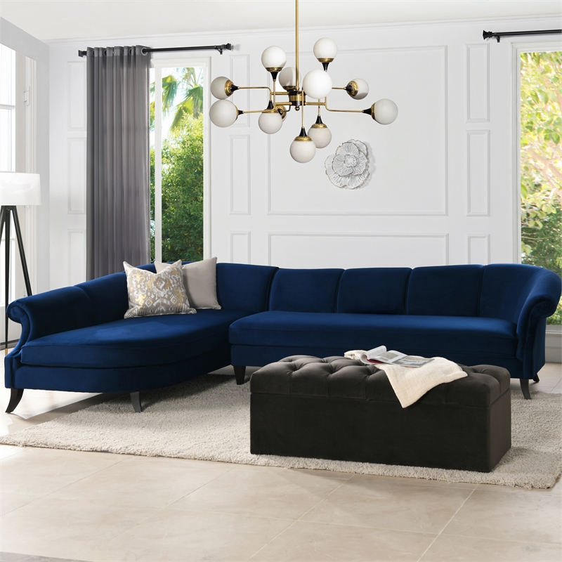 victoria channel tufted left sectional sofa navy blue