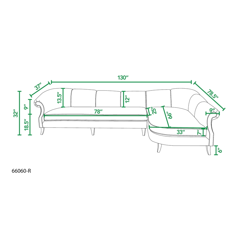 Victoria Channel Tufted Right Sectional Sofa Navy Blue 66060R859