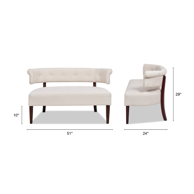 Jennifer Taylor Home Jared Roll Arm Tufted Polyester Fabric Bench in Cream