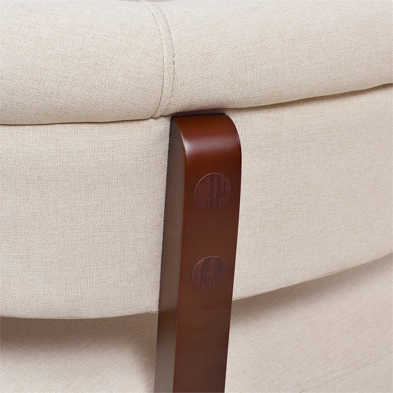 Jennifer Taylor Home Jared Roll Arm Tufted Polyester Fabric Bench in Cream