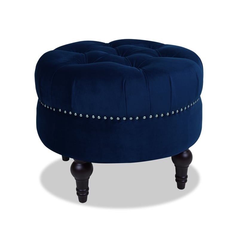 Dawn Tufted Round Ottoman Nailhead Accents Navy Blue - 84190-859