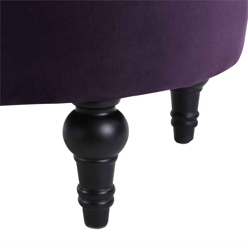 Dawn Tufted Round Ottoman Nailhead Accents Purple Velvet