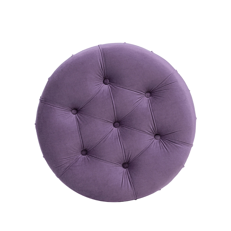 Dawn Tufted Round Ottoman Nailhead Accents Purple Velvet