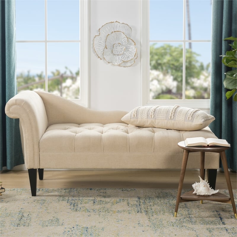 Harrison Tufted Roll Arm Chaise Lounge Beige