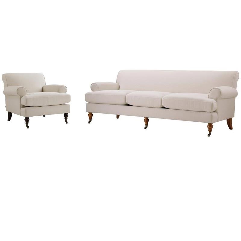 2 Piece Sofa Set with Recessed Arm Sofa and Accent Arm Chair