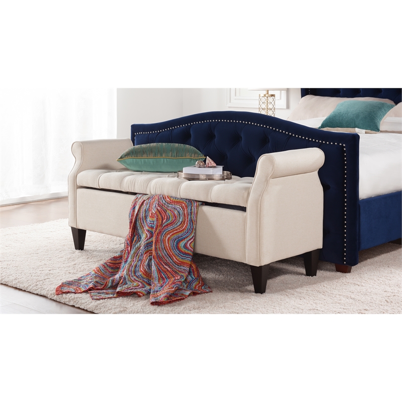 Jacqueline Tufted Roll Arm Storage Bench Sky Neutral