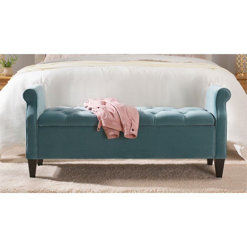 Jacqueline Tufted Roll Arm Storage Bench Arctic Blue Cymax Business