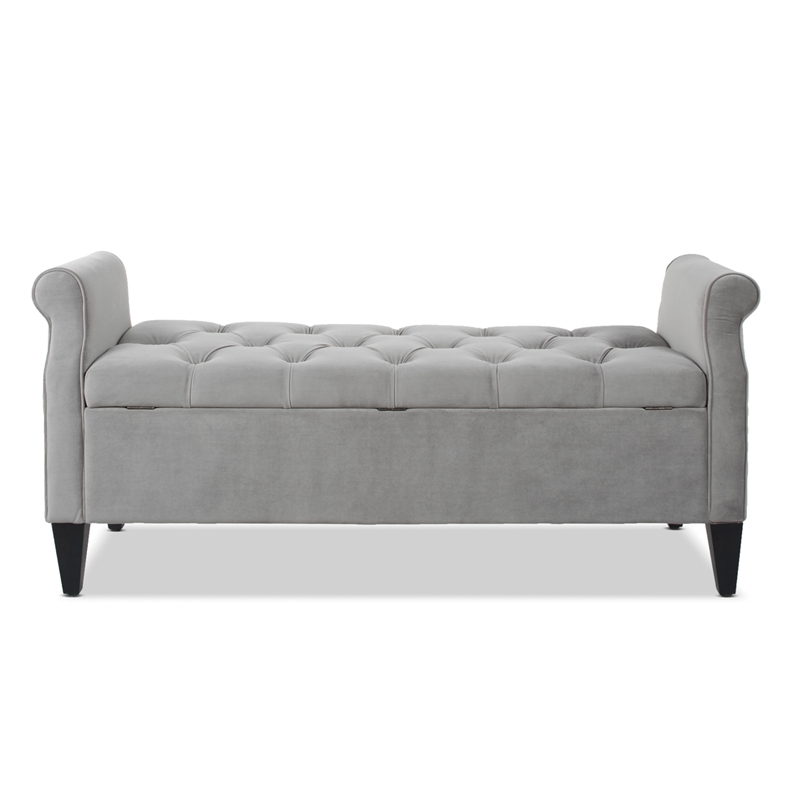 Jacqueline Tufted Roll Arm Storage, Tufted Storage Bench With Arms