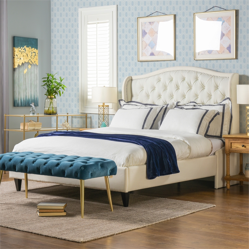 Jennifer Taylor Home Coverley Tufted, White Tufted Platform Bed Queen