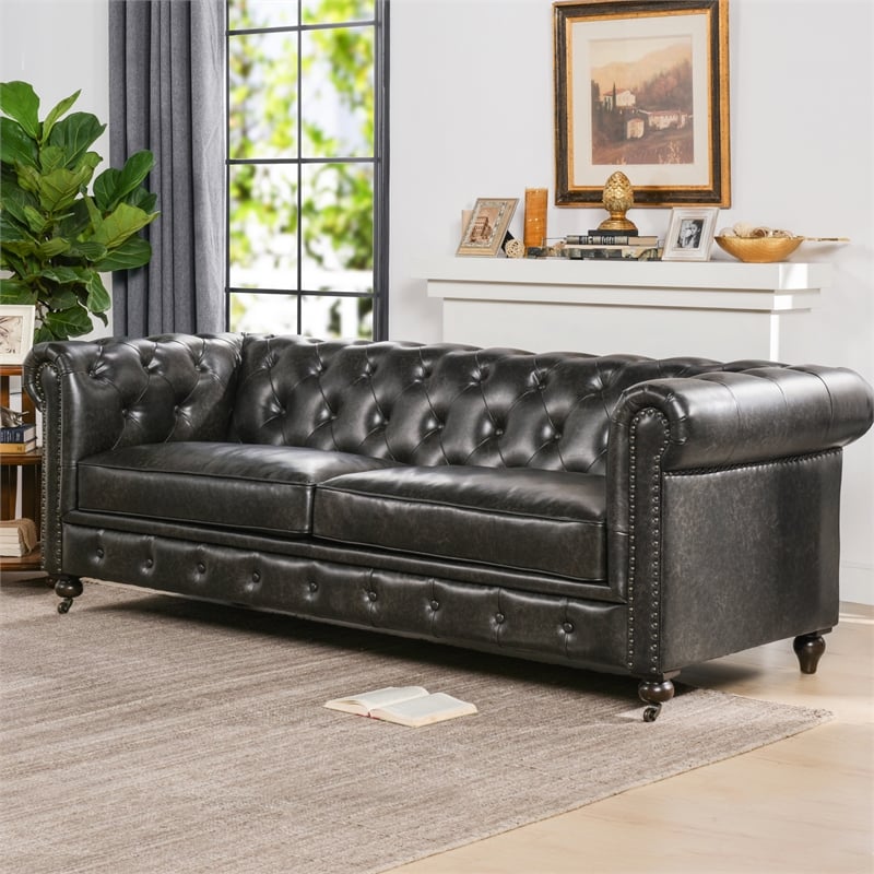 Jennifer Taylor Home Winston Leather, Vintage Leather Chesterfield Sofa