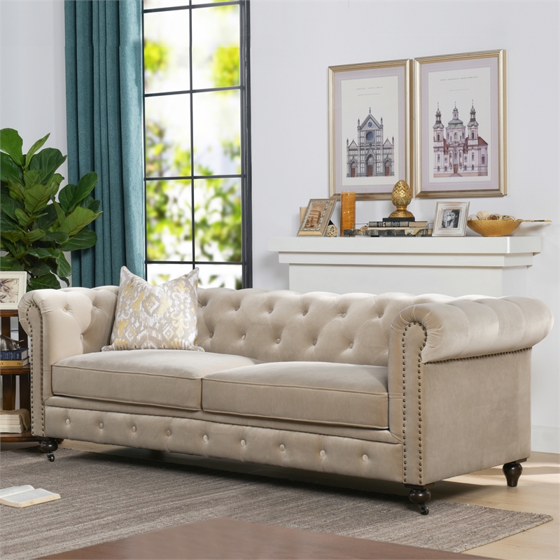 Jennifer Taylor Home Winston Tufted Chesterfield Sofa Mink