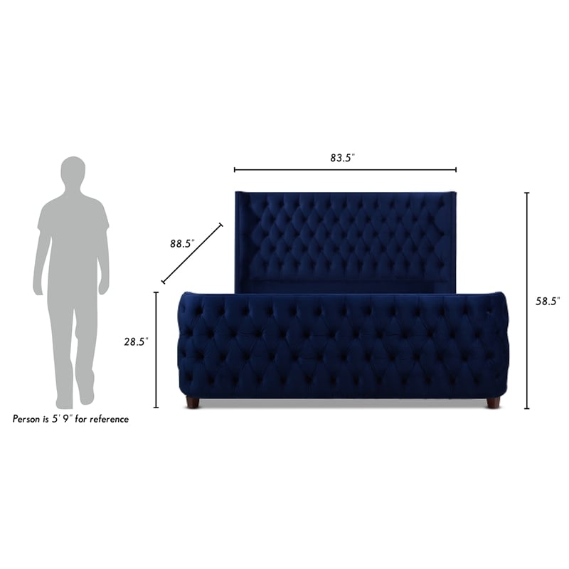 Jennifer Taylor Home Brooklyn Tufted Bed King Navy Blue Velvet