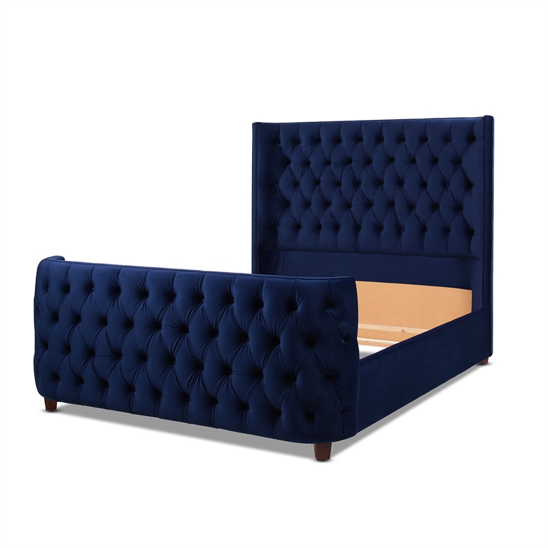 Jennifer Taylor Home Brooklyn Tufted Bed King Navy Blue Velvet