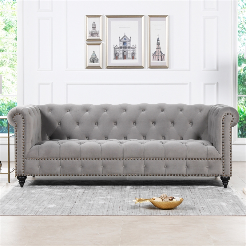 Jennifer Taylor Home Alto 88" Tufted Chesterfield Sofa Opal Grey Velvet