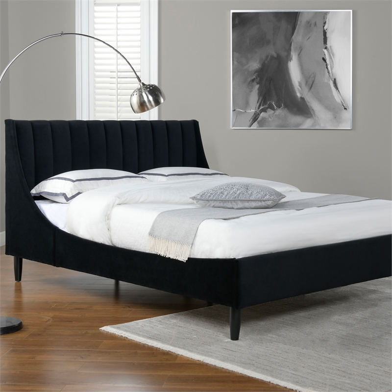 Aspen Vertical Tufted Headboard Platform Bed Set Queen Anthracite Black