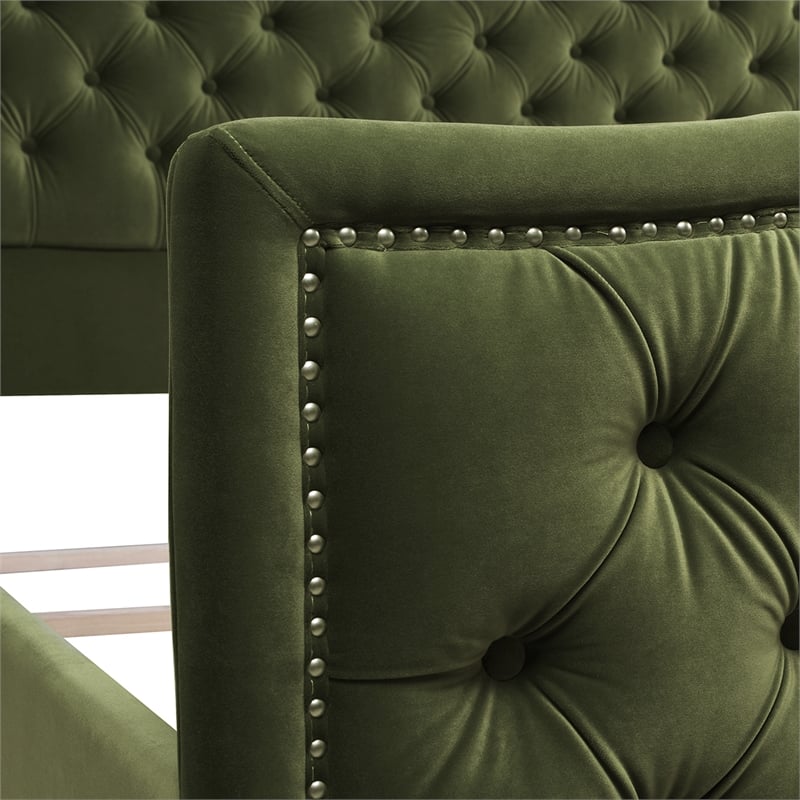 Marcella Upholstered Shelter Headboard Bed King Olive Green