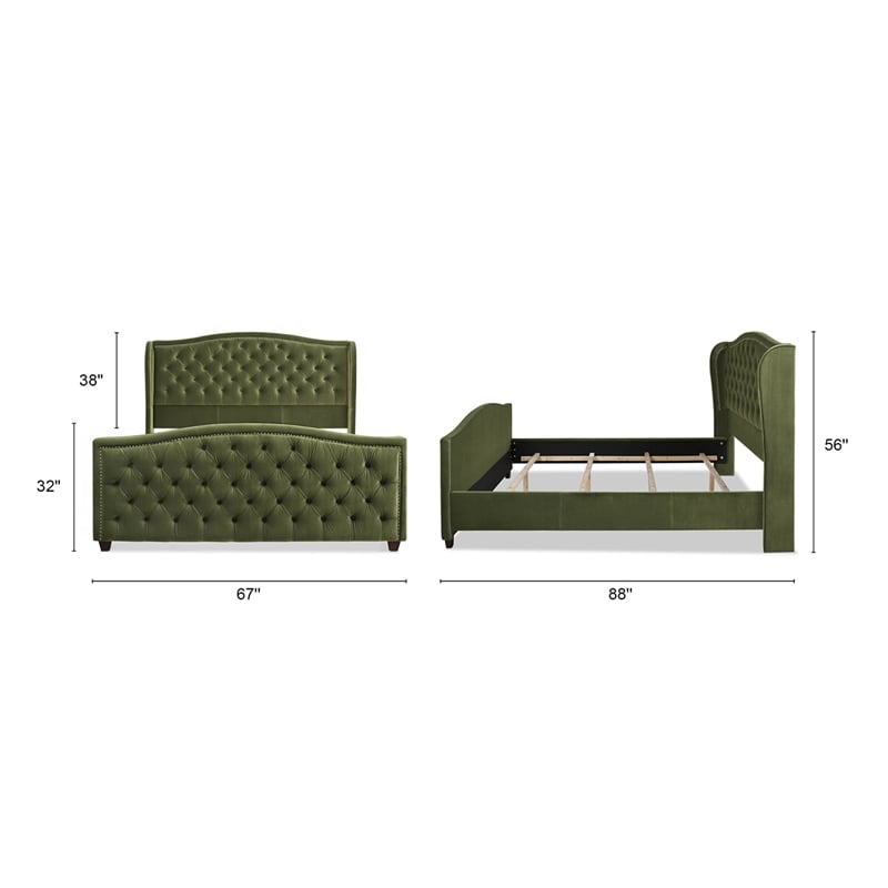Marcella Upholstered Shelter Headboard Bed King Olive Green