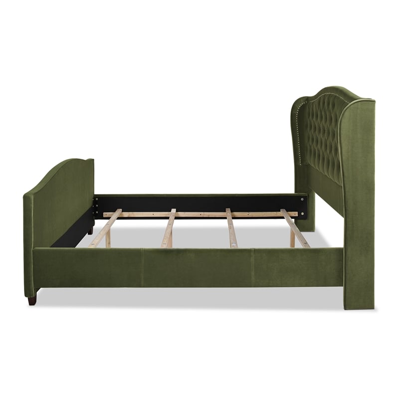 Marcella Upholstered Shelter Headboard Bed King Olive Green