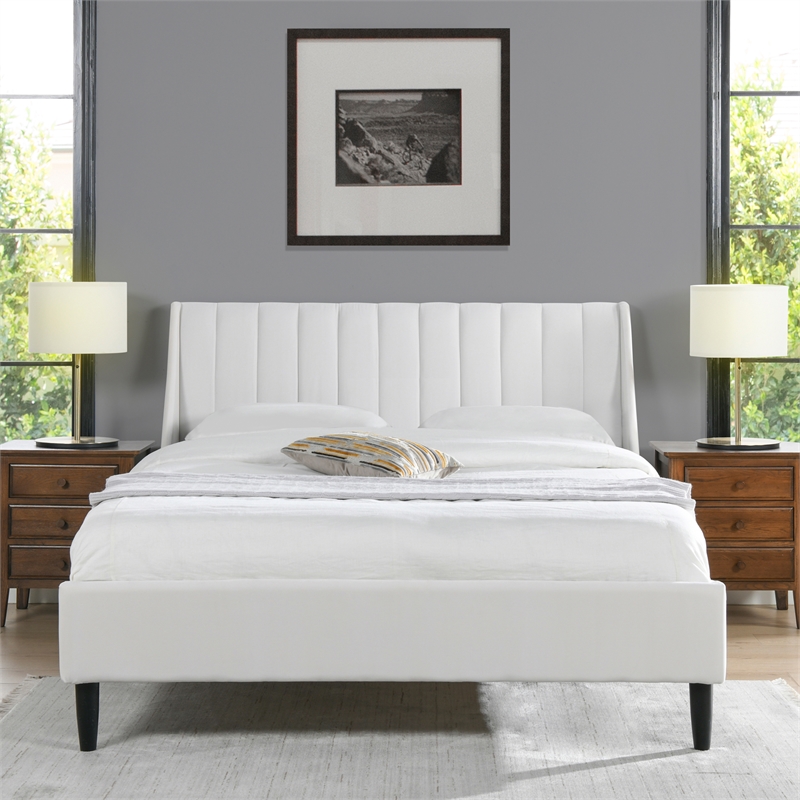 Aspen Vertical Tufted Headboard Platform Bed Set Queen Cloud White