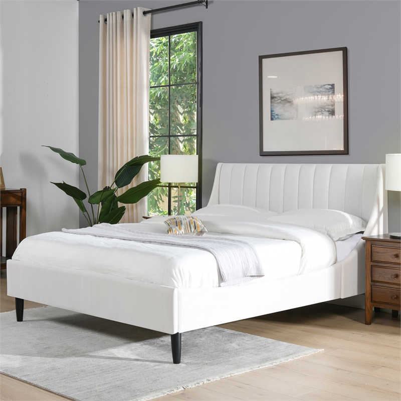 Aspen Vertical Tufted Headboard Platform Bed Set Queen Cloud White