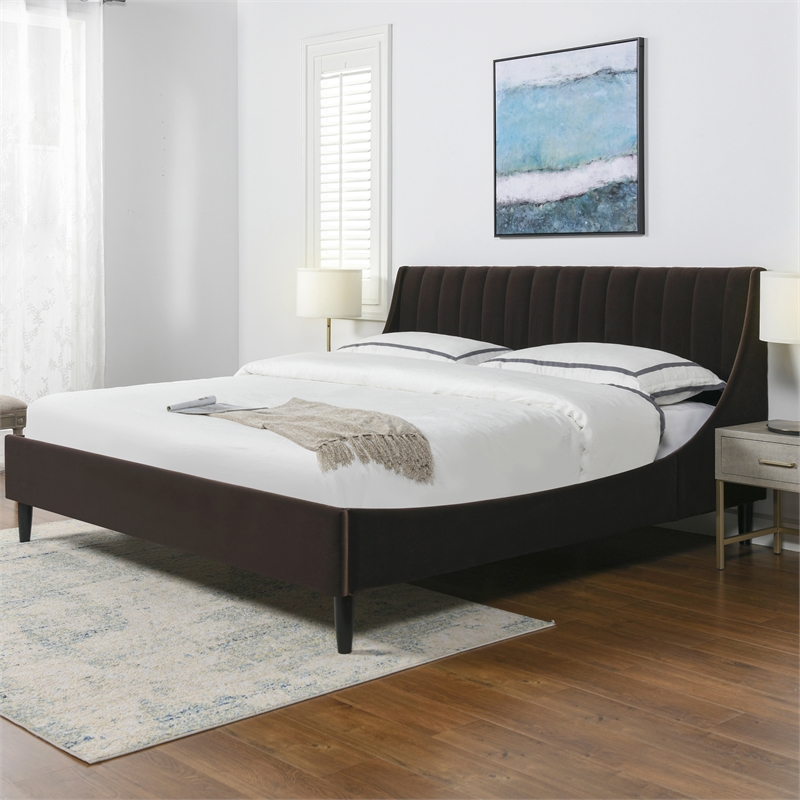 Aspen Vertical Tufted Modern Headboard Platform Bed Set King Deep Brown