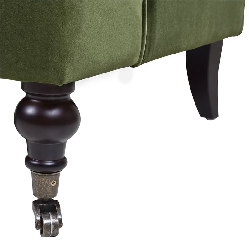 Alana Lawson Recessed Arm Sofa Metal Casters Olive Green