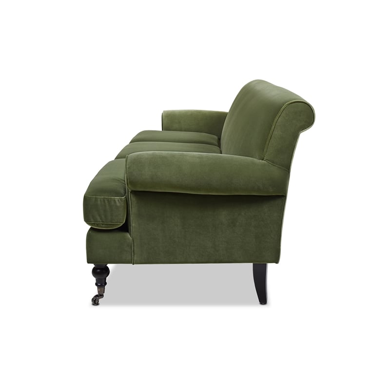Alana Lawson Recessed Arm Sofa Metal Casters Olive Green