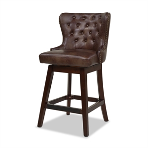 Holmes Tufted High-Back 360 Swivel Counter-Height Barstool Mid Brown