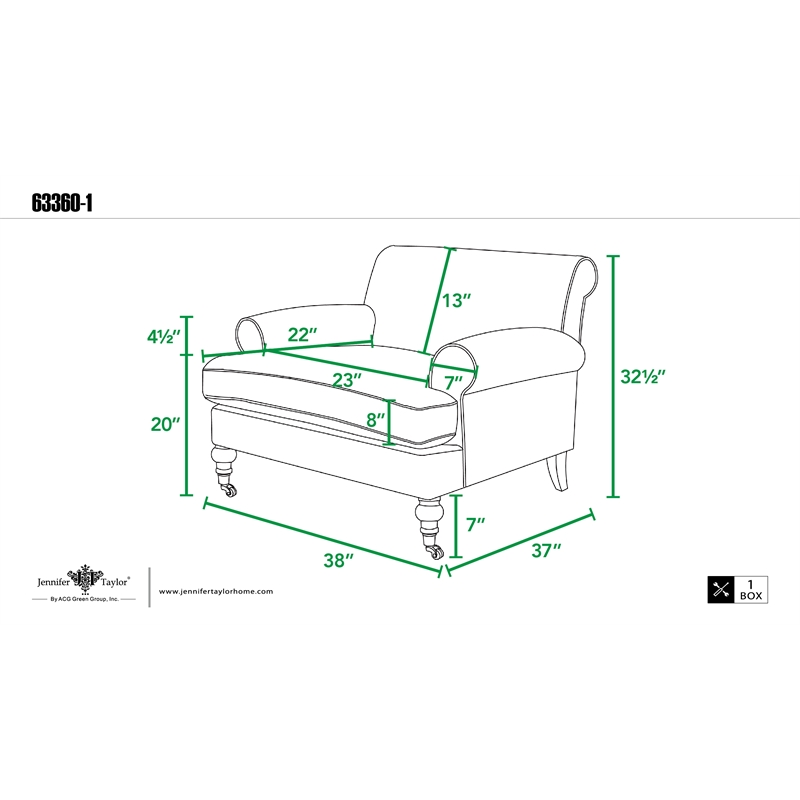 Jennifer Taylor Home Alana Lawson Accent Arm Chair Metal Casters Light Beige