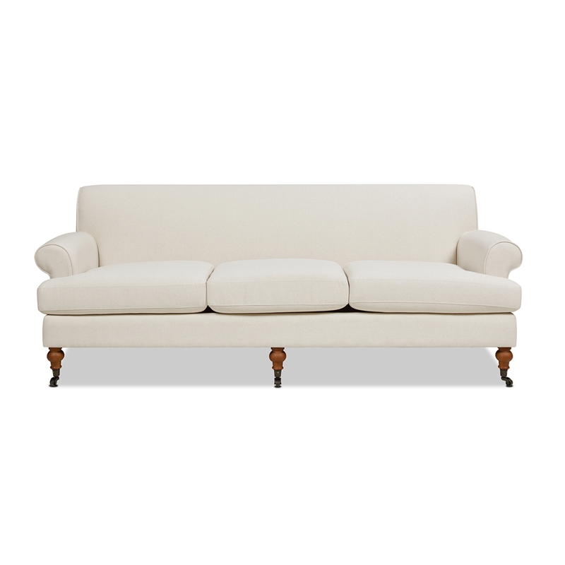 Jennifer Taylor Home Alana Lawson Recessed Arm Sofa Metal Casters Light Beige