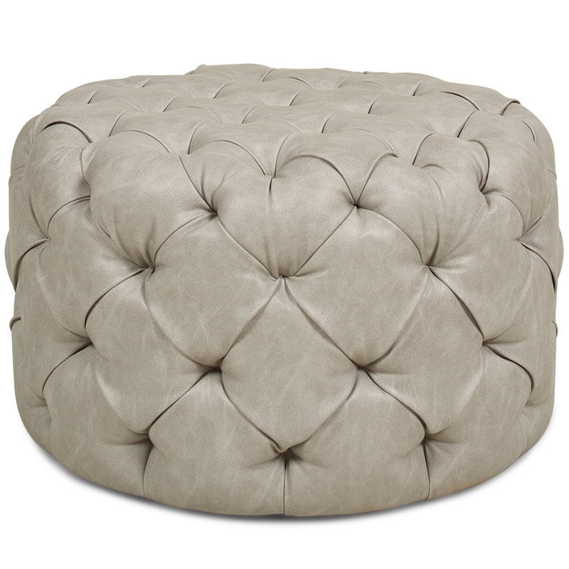 Jennifer Taylor Home Ace Round Tufted Accent Ottoman Warm Gray Cymax