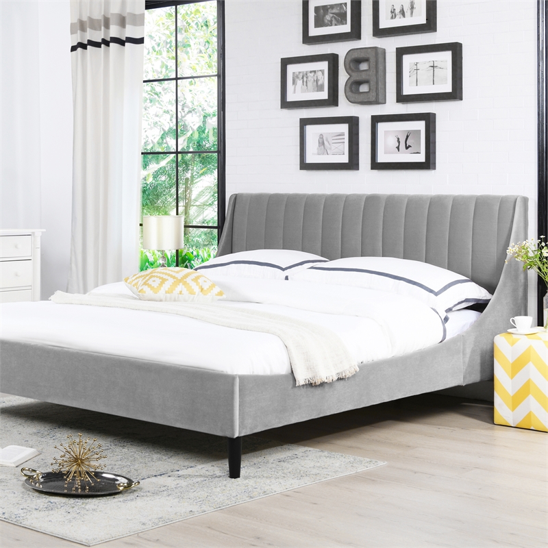 Aspen Vertical Tufted Headboard Platform Bed Set Cal King Opal Grey
