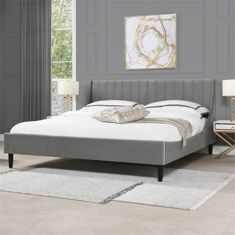 Aspen Vertical Tufted Headboard Platform Bed Set Cal King Opal Grey ...