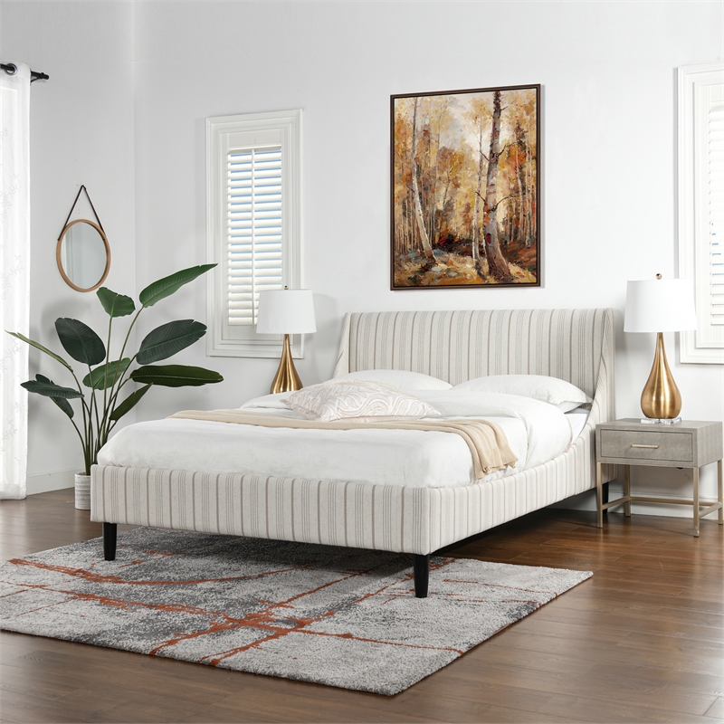 Aspen Vertical Tufted Headboard Platform Bed Set Queen Flax White