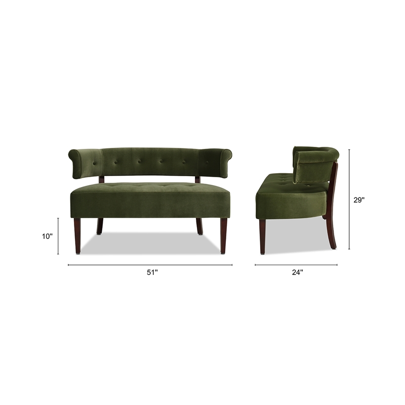 Jennifer Taylor Home Jared Roll Arm Tufted Bench Settee Olive Green Velvet