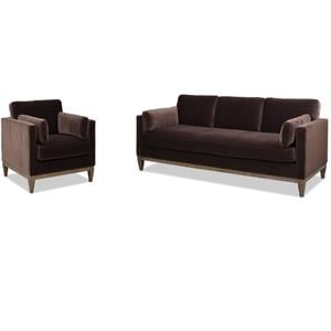 2 Piece Knox Modern Farmhouse Deep Velvet Sofa Set in Deep Brown