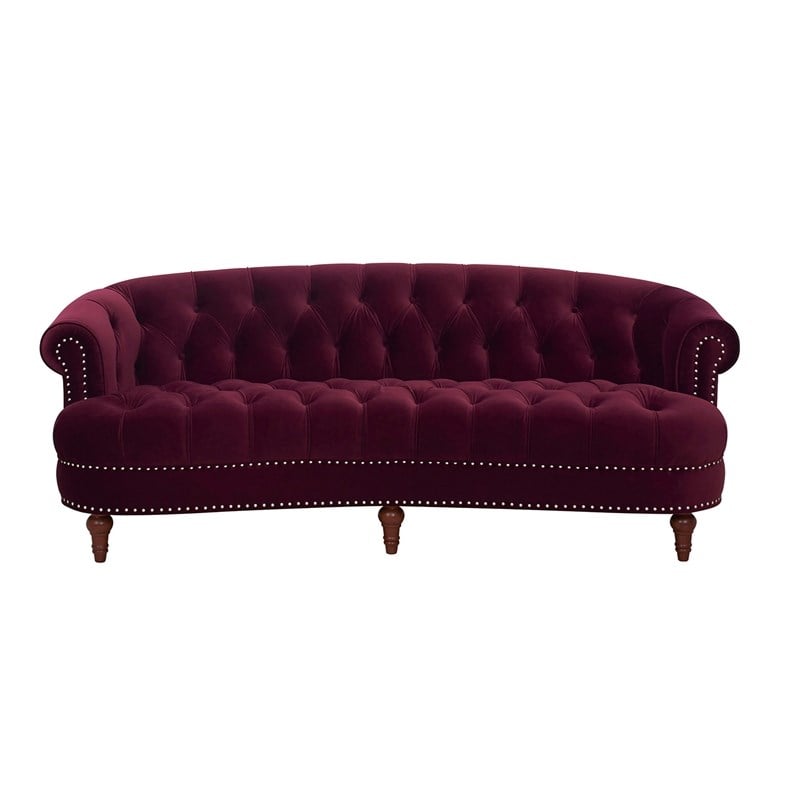 3 Piece La Rosa Chesterfield Tufted Velvet Sofa Set in Burgundy Red