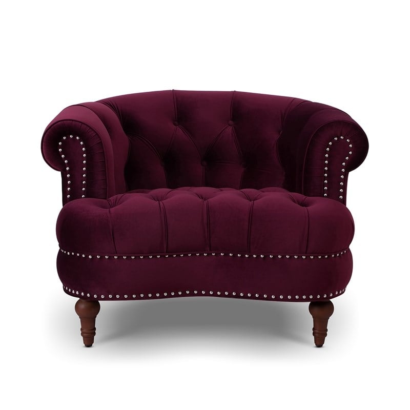 3 Piece La Rosa Chesterfield Tufted Velvet Sofa Set in Burgundy Red