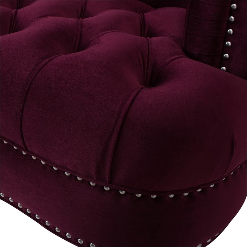 3 Piece La Rosa Chesterfield Tufted Velvet Sofa Set in Burgundy Red