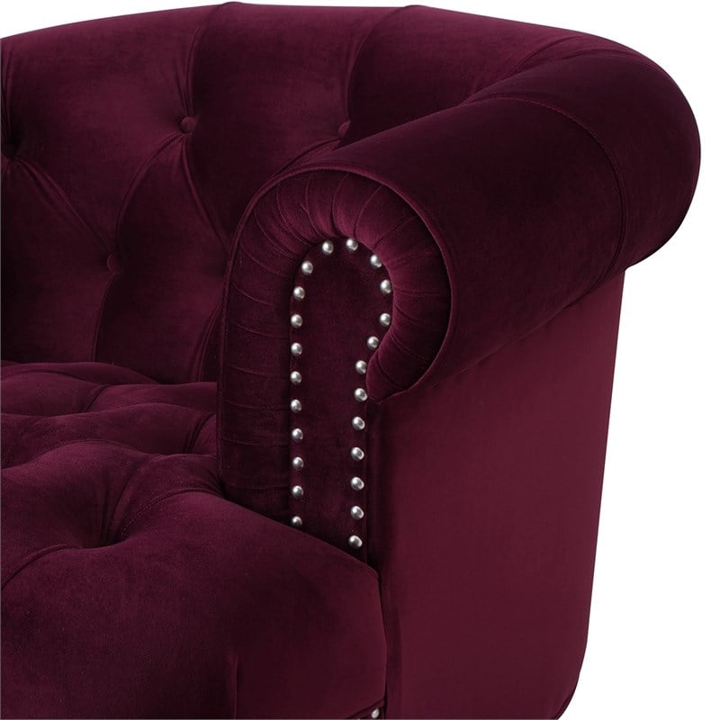 3 Piece La Rosa Chesterfield Tufted Velvet Sofa Set in Burgundy Red