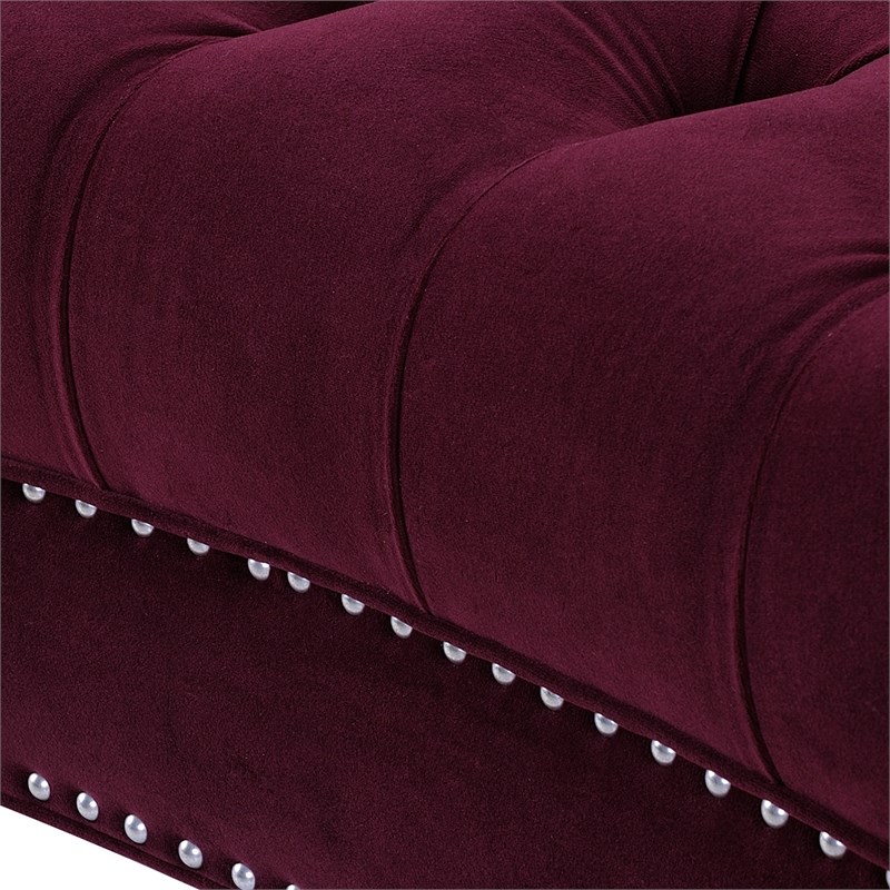3 Piece La Rosa Chesterfield Tufted Velvet Sofa Set in Burgundy Red