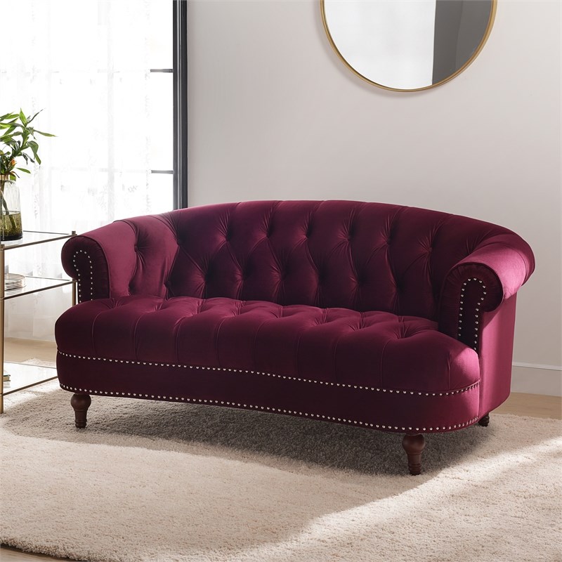 3 Piece La Rosa Chesterfield Tufted Velvet Sofa Set in Burgundy Red