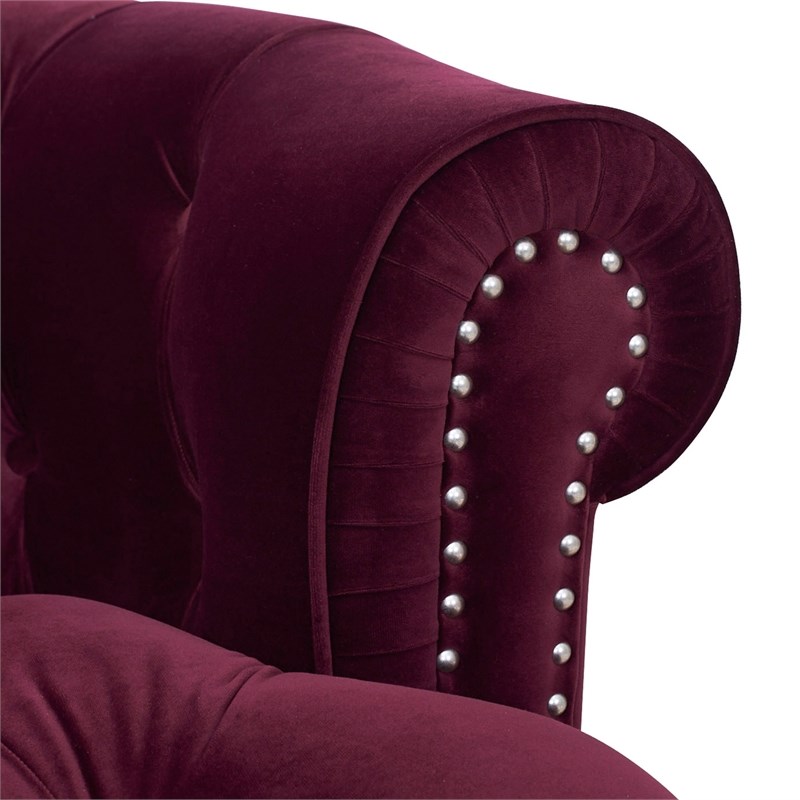 3 Piece La Rosa Chesterfield Tufted Velvet Sofa Set in Burgundy Red