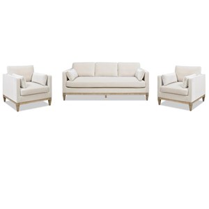 Knox Modern Farmhouse 3 Piece Velvet Arm Chair & Sofa Set in Beige
