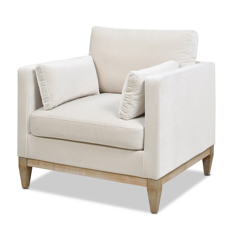 Knox Modern Farmhouse 3 Piece Velvet Arm Chair & Sofa Set in Beige